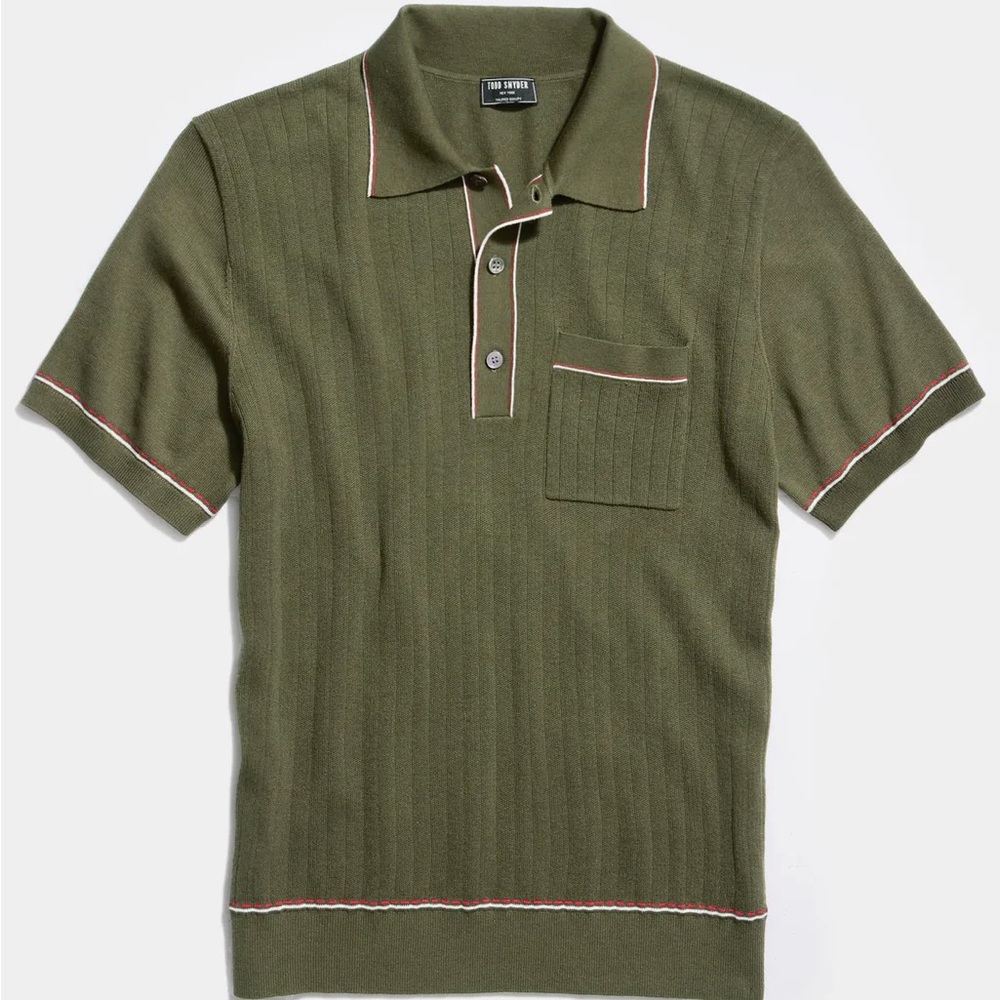 Todd Snyder Italian Cotton Silk Tipped Ribbed Polo Sweater In Olive Melange